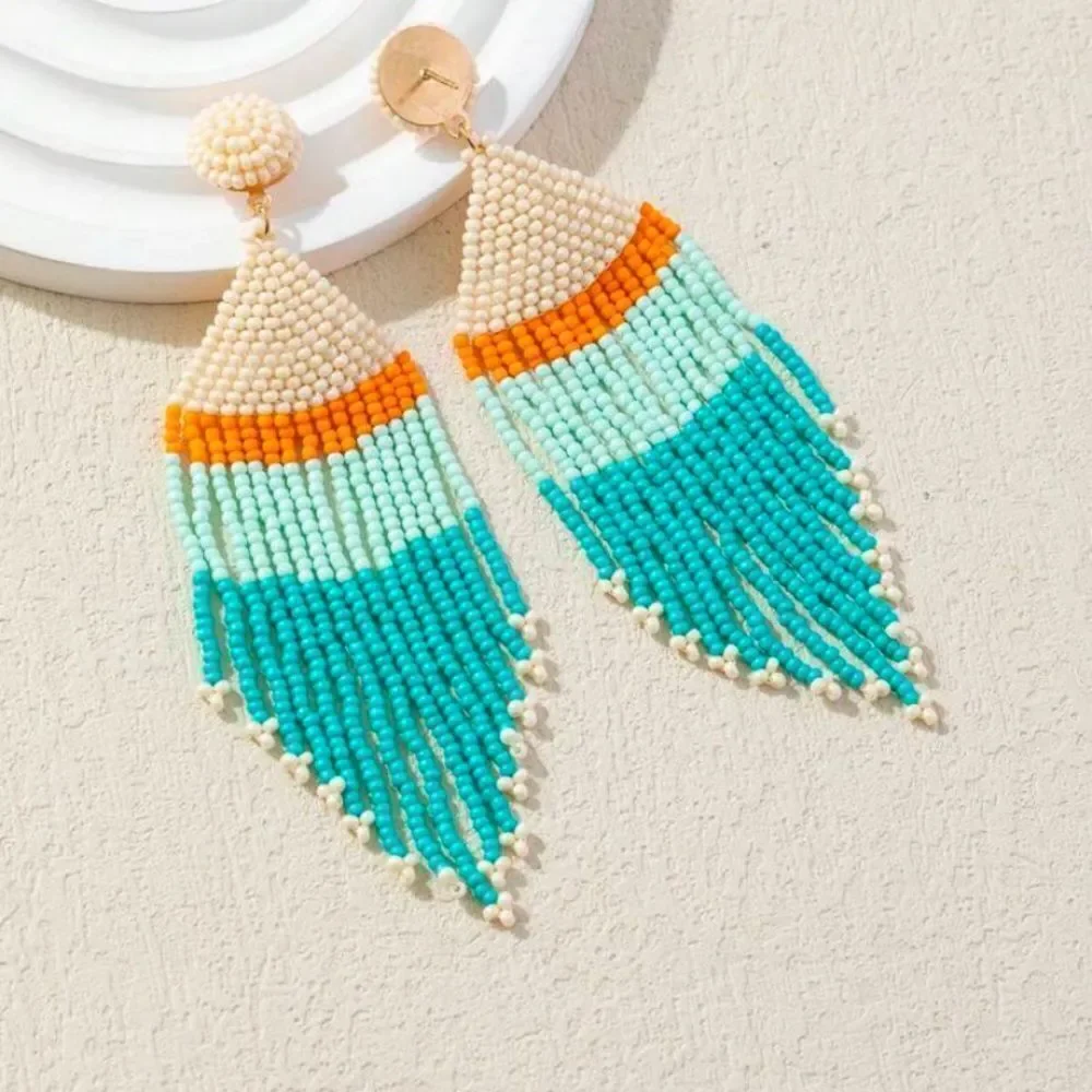 Bohemian Beaded & Tassel Woven Earrings